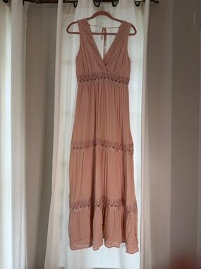 Shinestar Dusty Rose Lace-Trim Maxi Dress